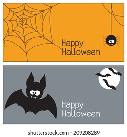 Set of Halloween banners with spider, web and bats