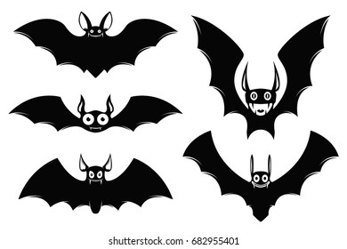 Set of halloween bat icons. Monster bats. Vector illustration