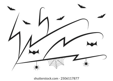 
conjunto de murciélagos de Halloween florecen remolinos, líneas de lujo dibujadas a mano Caligrafía Ornamento de la vid scroll Elementos decorativos, rizos de filigrana en blanco y negro, decoración de página boda adornado elemento de diseño de vacaciones
