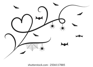 
conjunto de murciélagos de Halloween florecen remolinos, líneas de lujo dibujadas a mano Caligrafía Ornamento de la vid scroll Elementos decorativos, rizos de filigrana en blanco y negro, decoración de página boda adornado elemento de diseño de vacaciones
