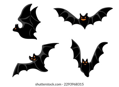 Set of Halloween Bats. Hand drawn doodle design element for poster, banner, t shirt, card, flyer, invitation. Vector illustration