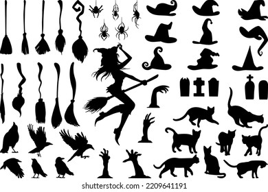 Set Halloween black icon   character silhouettes  Vector illustration 