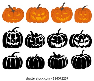 Set of halloween black and orange pumpkin. Vector illustration.