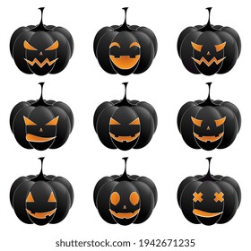Set of halloween black pumpkin stickers