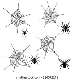 Set of halloween black spider with nets. Vector illustration.