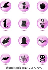 set of halloween black and white  magic icons isolated  on white background. Vector illustration. Clip art. 