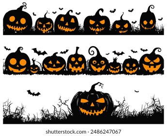set of halloween border elements featured jack-o-lanterns.
