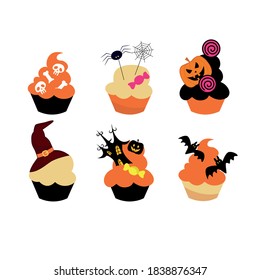 Set of Halloween cakes. A lot of fancy halloween element  decorated on tower of cakes