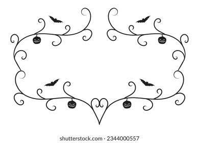 set of Halloween calligraphy flourish filigree wilds swirls, decorative elements elegant vines spiral corner frame, bat pumpkin heart vine scroll scary spider dry tree style calligraphic ornaments

