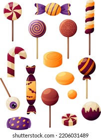 Set of Halloween candy for children in cartoon style