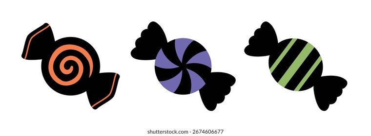 Conjunto de caramelo de Halloween plana Ilustración vectorial de stock.
Caramelo de los niños de Halloween Arte vectorial de valores.
El fondo blanco.