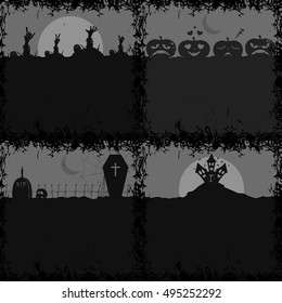 Set of halloween cards with different elements, Vector illustration