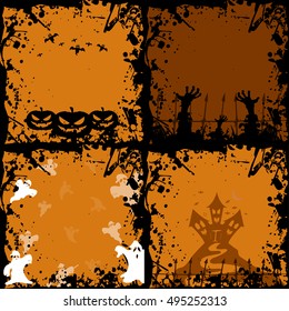 Set of halloween cards with different elements, Vector illustration