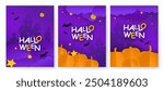 Set of Halloween cards. Night landscape with a castle, clouds and bats on a dark background.