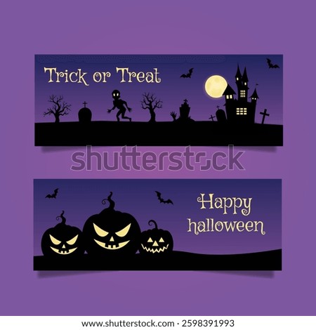 set of Halloween cards, templates with pumpkins and an ominous castle