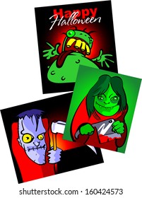 set of Halloween cartoon characters