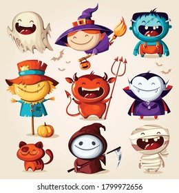 Set of Halloween cartoon characters. Vector illustration