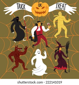 Set of  halloween cartoon costumes. Editable vector format.