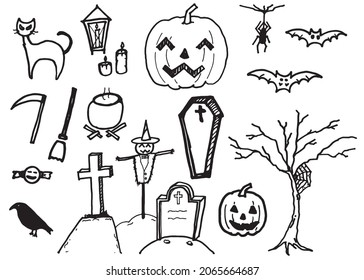 set of Halloween cartoon doodles Hand Drawn
