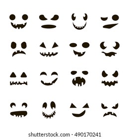 Set of Halloween Cartoon Scary or Funny Faces.  Vector illustration.