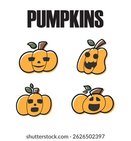 Set of halloween carved pumpkin icons Vector illustration