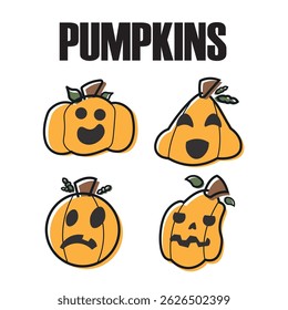 Set of halloween carved pumpkin icons Vector illustration