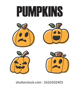 Set of halloween carved pumpkin icons Vector illustration