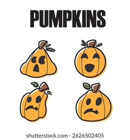 Set of halloween carved pumpkin icons Vector illustration