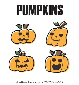 Set of halloween carved pumpkin icons Vector illustration