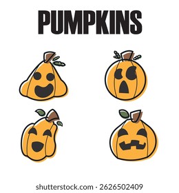 Set of halloween carved pumpkin icons Vector illustration
