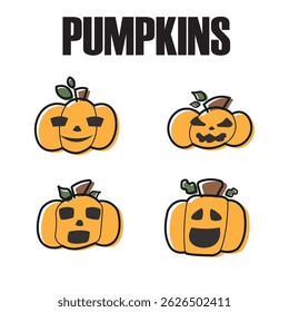 Set of halloween carved pumpkin icons Vector illustration