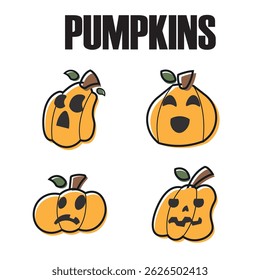 Set of halloween carved pumpkin icons Vector illustration