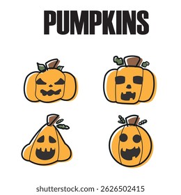 Set of halloween carved pumpkin icons Vector illustration