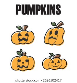 Set of halloween carved pumpkin icons Vector illustration