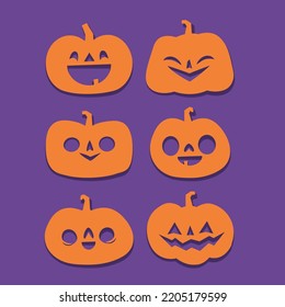 Set of Halloween carved pumpkins. Flat style, vector cute spooky design.