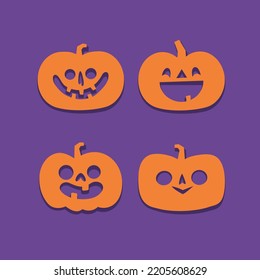 Set of Halloween carved pumpkins. Flat style, vector cute spooky design.