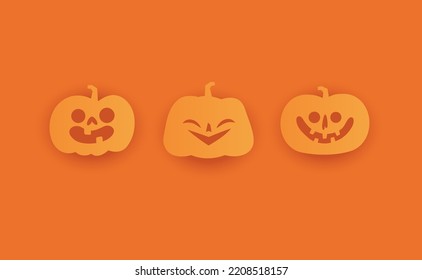 Set of Halloween carved pumpkins. Flat style, vector cute spooky design.