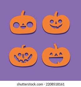 Set of Halloween carved pumpkins. Flat style, vector cute spooky design.