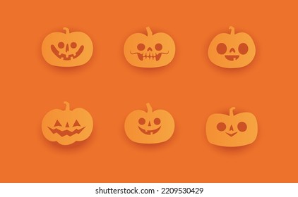 Conjunto de calabazas talladas en Halloween. Estilo plano, vector lindo diseño espeluznante.