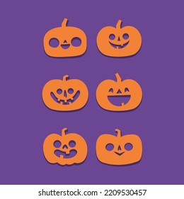 Set of Halloween carved pumpkins. Flat style, vector cute spooky design.