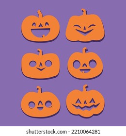 Set of Halloween carved pumpkins. Flat style, vector cute spooky design.