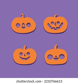 Set of Halloween carved pumpkins. Flat style, vector cute spooky design.