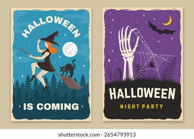 Set of Halloween celebration flyer, poster, banner collection. Halloween party retro templates, invitation poster, seals, patches. Concept for shirt or logo, print, stamp. Typography design- vector.