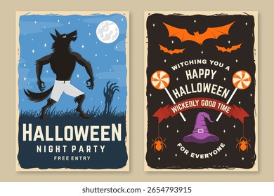 Set of Halloween celebration flyer, poster, banner collection. Halloween party retro templates, invitation poster, seals, patches. Concept for shirt or logo, print, stamp. Typography design- vector.
