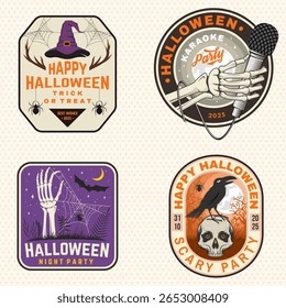 Set of Halloween celebration patch collection. Halloween party retro templates, badges, seals, patches. Concept for shirt or logo, print, stamp. Typography design- stock vector.