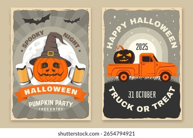 Set of Halloween celebration patch collection. Halloween party retro templates, badges, seals, patches. Concept for shirt or logo, print, stamp. Typography design- stock vector.