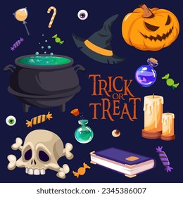 Set for Halloween celebration.Trick or treat. Vector illustration EPS10.