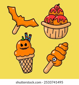 A set of Halloween character backgrounds in the shape of ice cream.