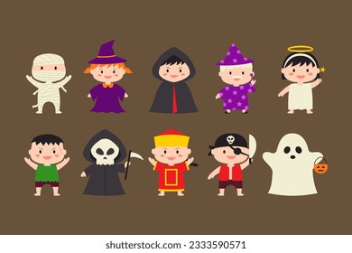 Set of halloween character costume flat design illustration