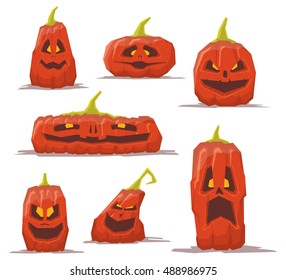 Set of Halloween character pumpkins. Cartoon vector style.